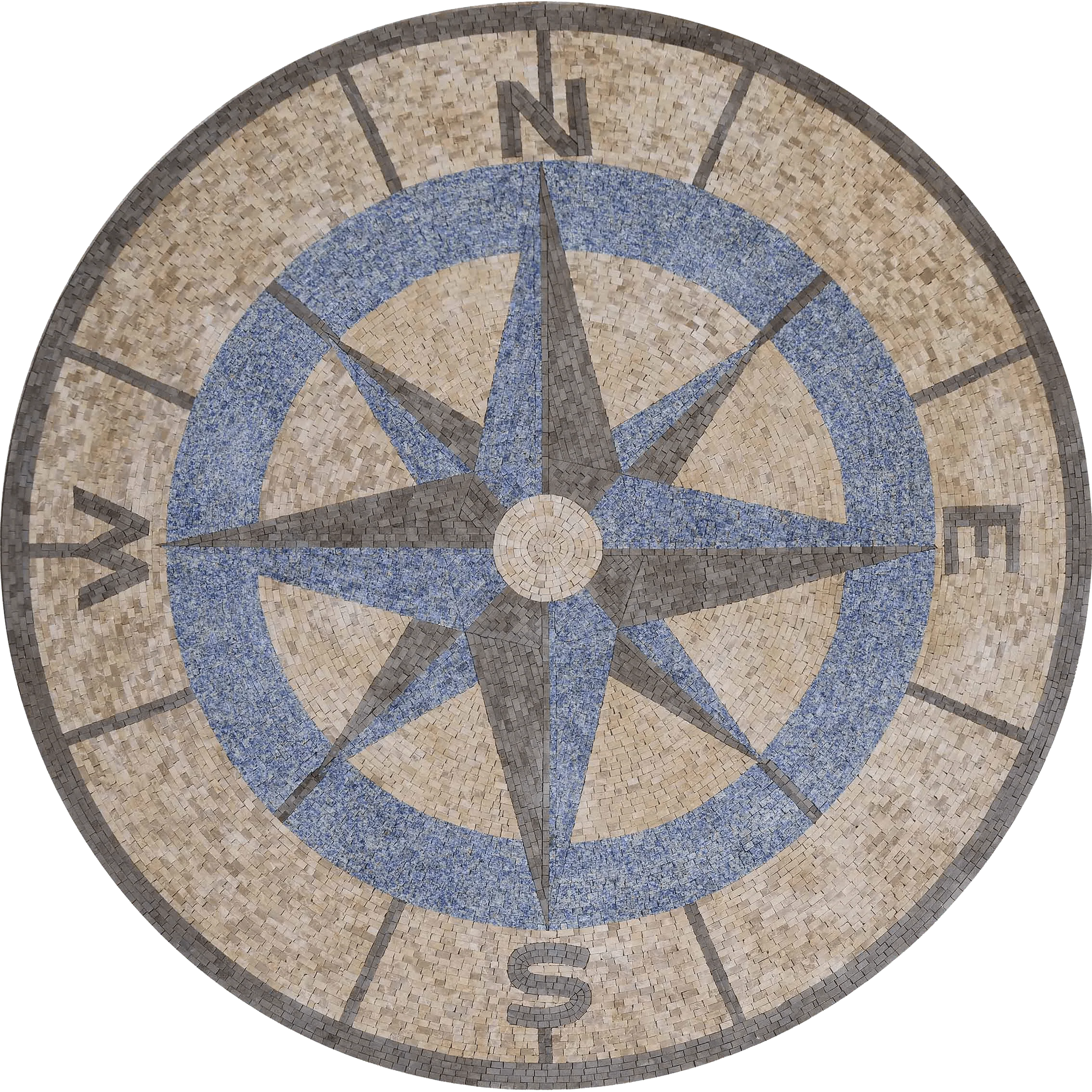 Geometric Star Pattern - Custom Made Mosaic Compass Medallion Luxury Handcrafted Natural Stone Art - Mesh Backing