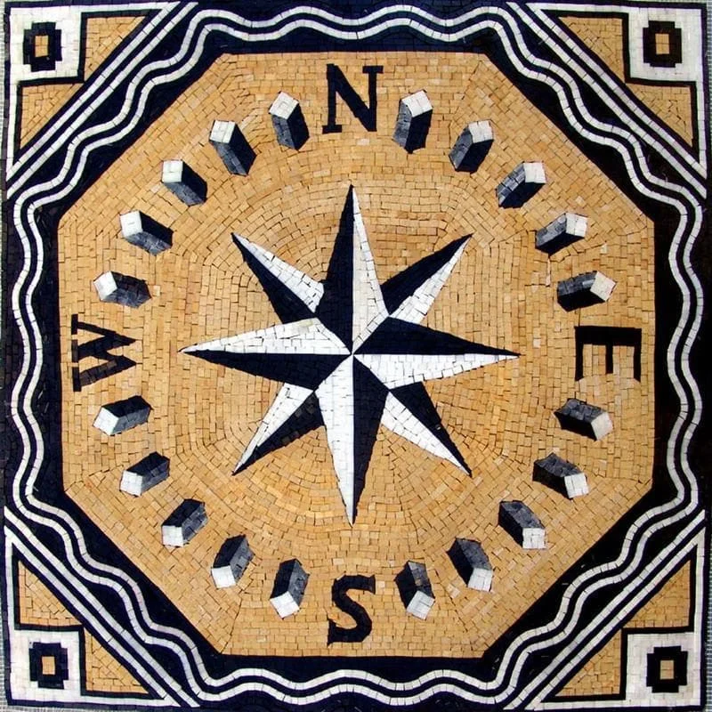 Barren Rose Compass - Marble Mosaic Mural - Mesh Backing