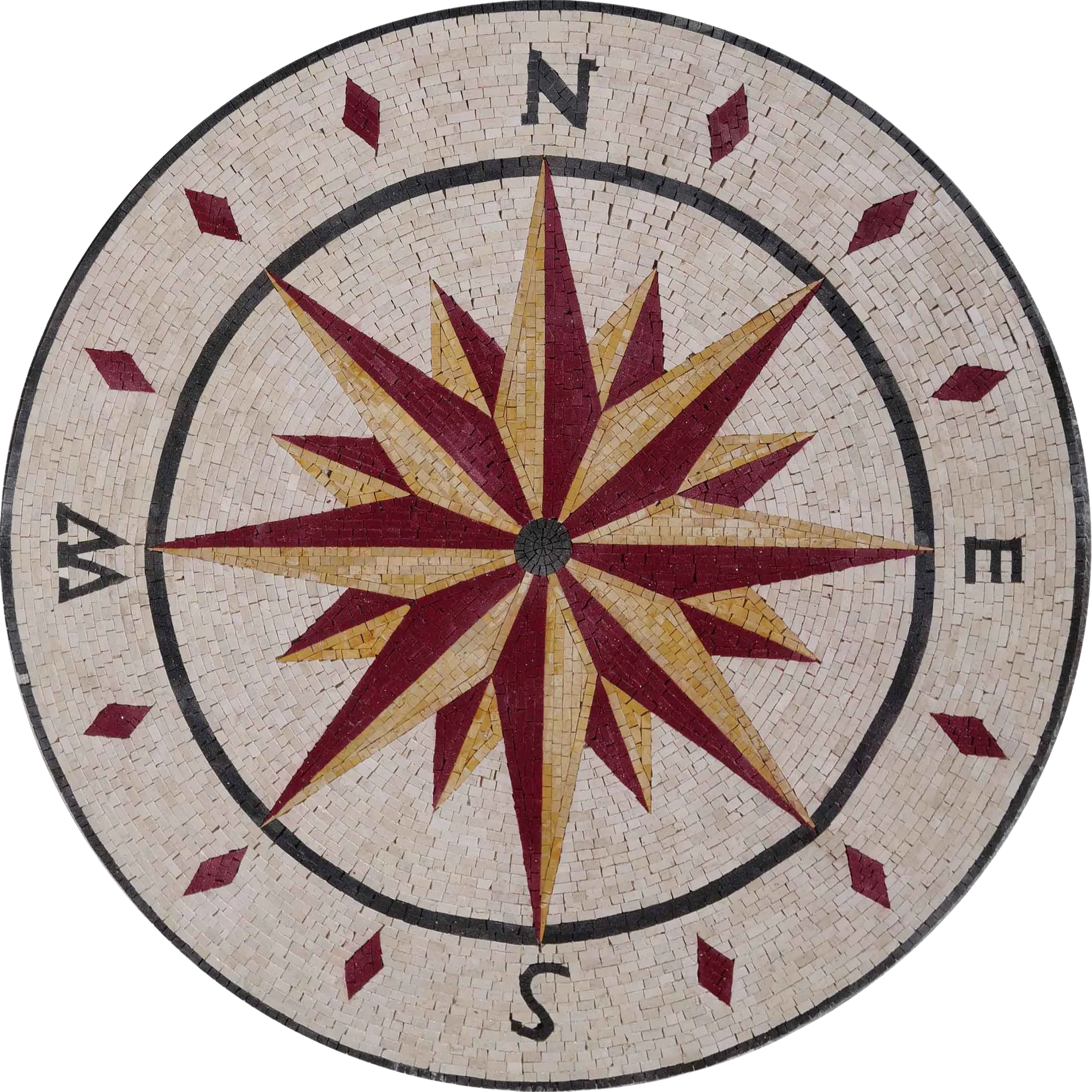 Compass Rose Star - Marble Buy Mosaic Art Luxury Handcrafted Artwork - Mesh Backing