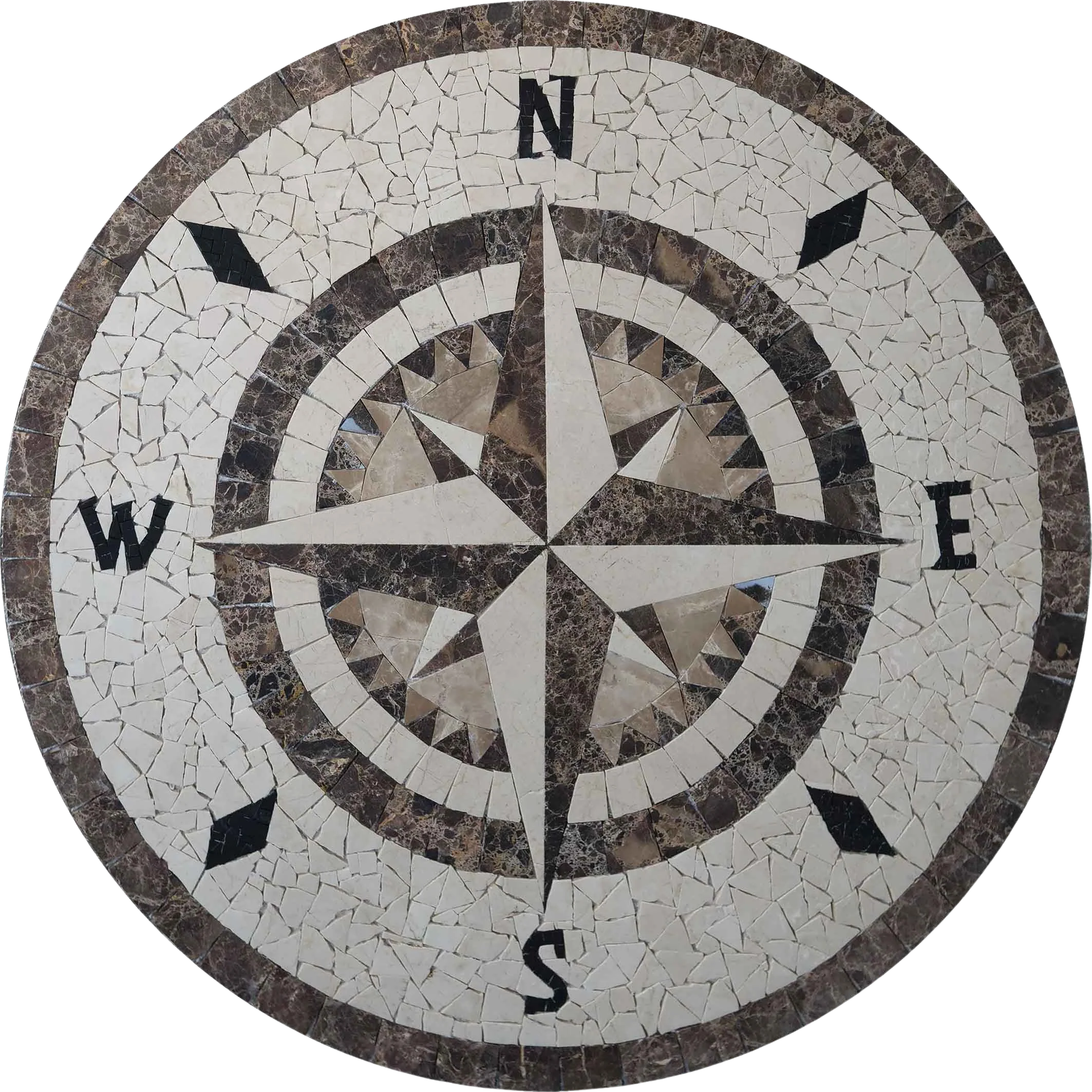 Compass Rose Geometric - Marble Landscape Mosaic Artwork - Mesh Backing