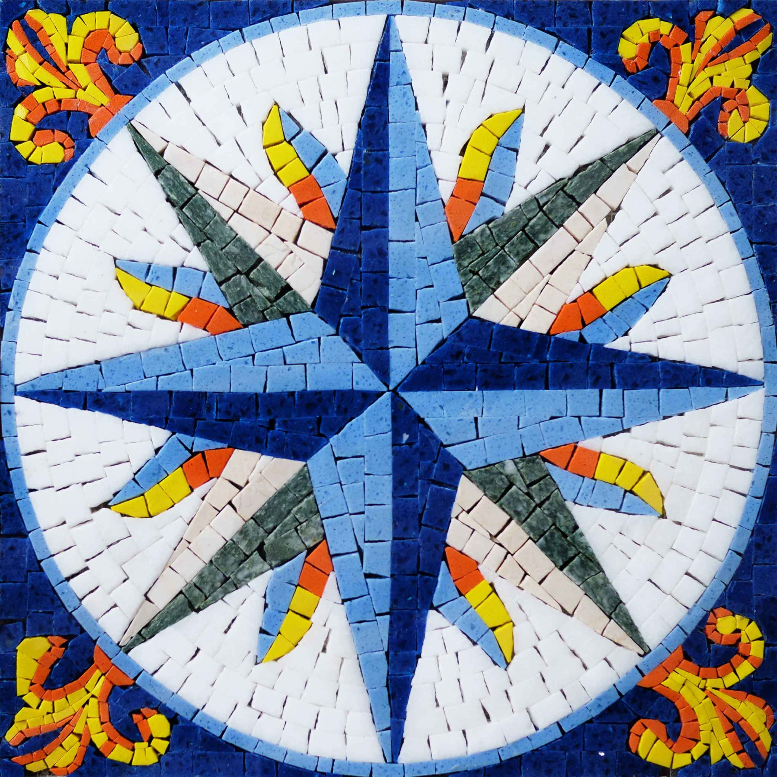 Geometric Starburst - Marble Mosaic Flower Patterns Royal Compass - Mesh Backing