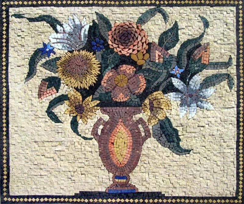Floral Arrangement - Marble Mosaic Abstract Carnation Flower - Mesh Backing