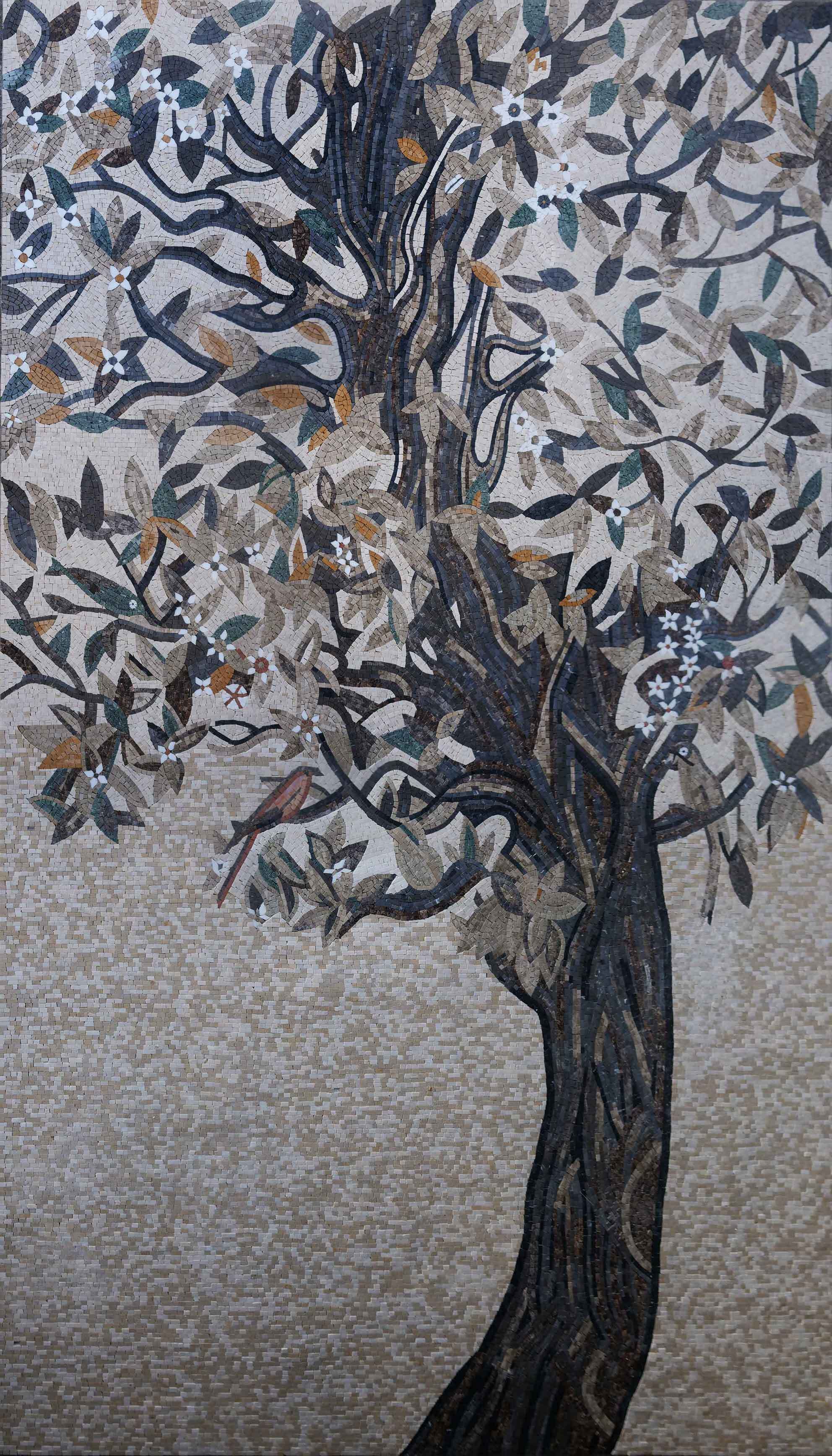 Bird Decorated Tree Art - Wall Decor Mosaic - Mesh Backing