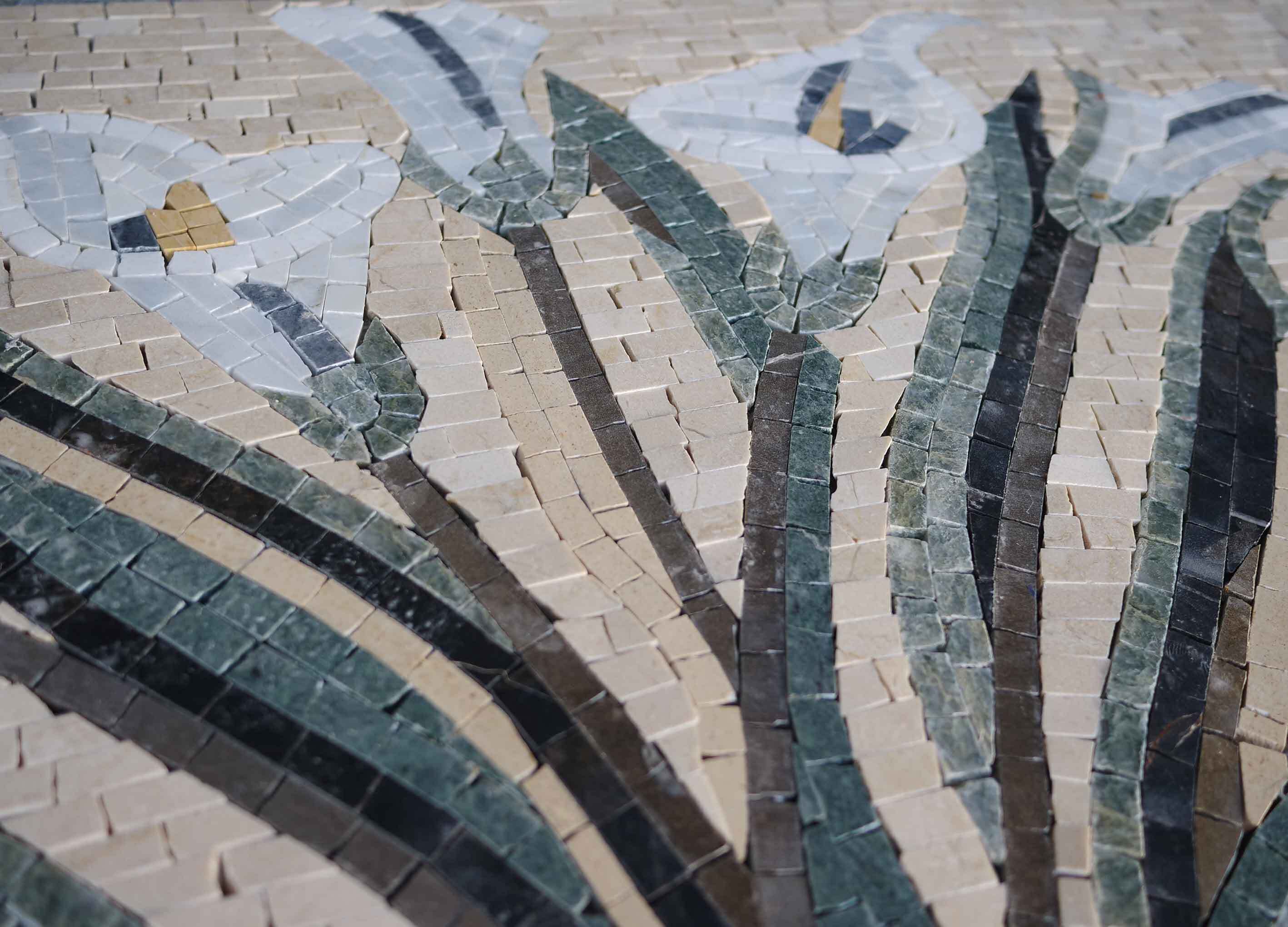 Floral Lily Arrangement - Marble Stone Mosaic Flower Art - Mesh Backing - Image 2