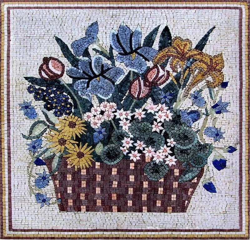Floral Arrangement - Marble Mosaic Forget Not And Daisies Flower - Mesh Backing