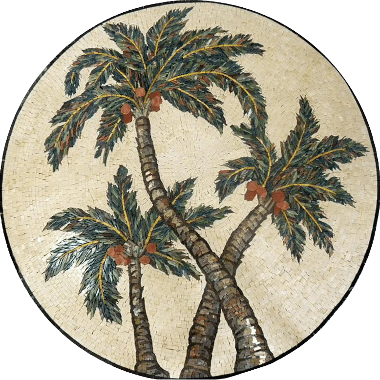 Palm Trees Arrangement - Marble Mosaic Medallion Art - Mesh Backing