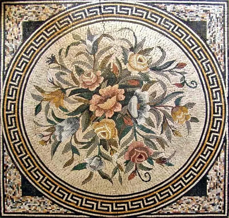 Enchanting Floral Bouquet - Marble Mosaic Designs Fleur Medaille - Mesh Backing