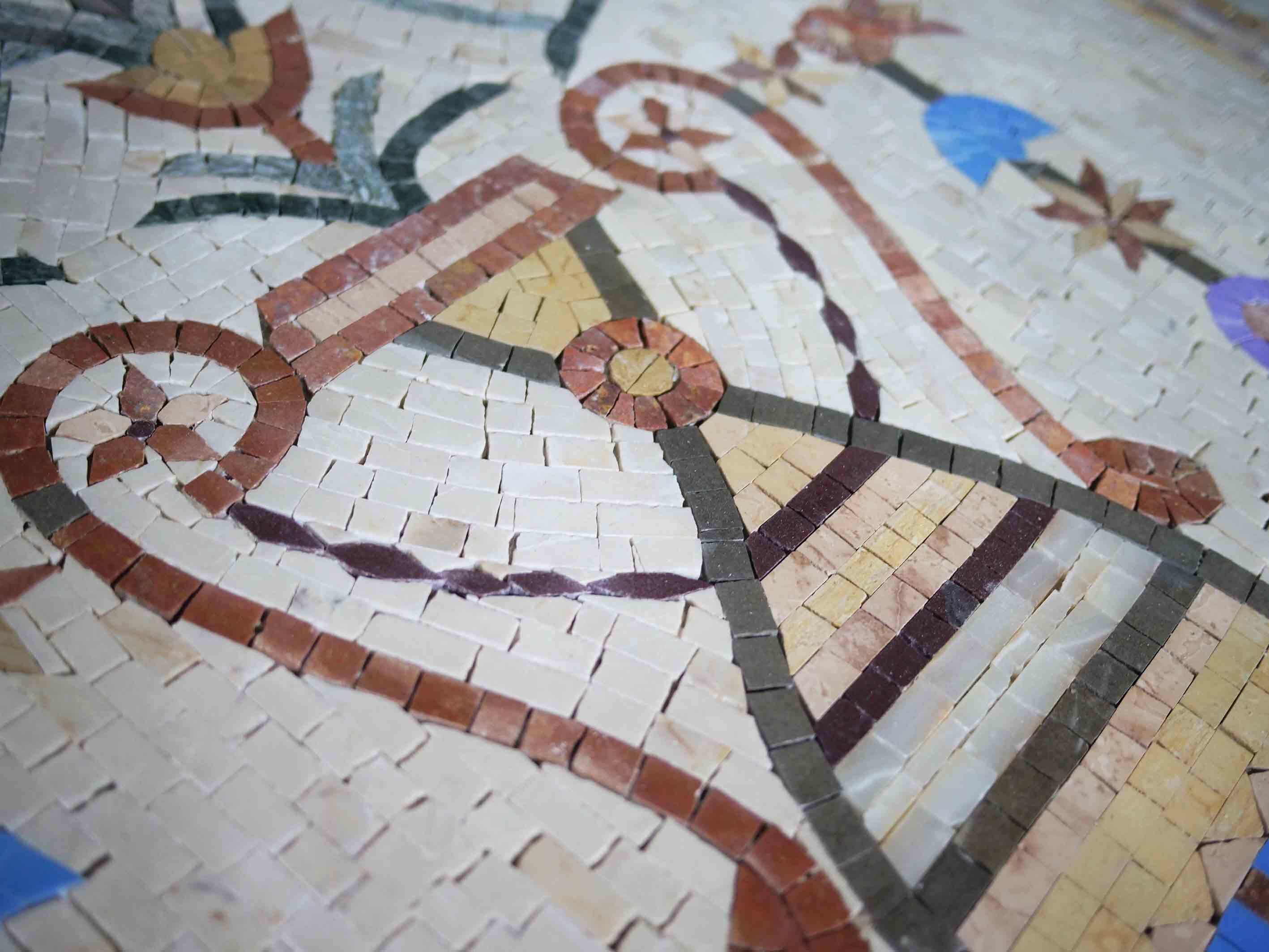 Geometric Vine Arrangement - Marble Tiger Mosaic Flooring - Mesh Backing - Image 2