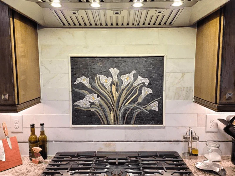 Floral Elegance - Marble Mosaic Lily Wall Art - Mesh Backing - Image 4
