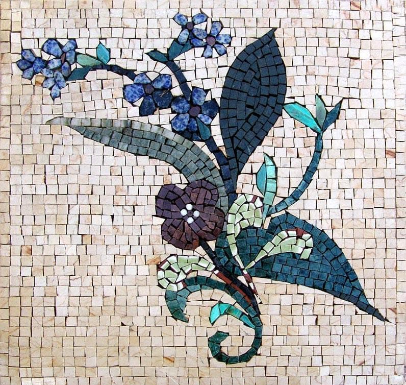 Floral Arrangement - Marble Mosaic Shower Walls Wall Art - Mesh Backing