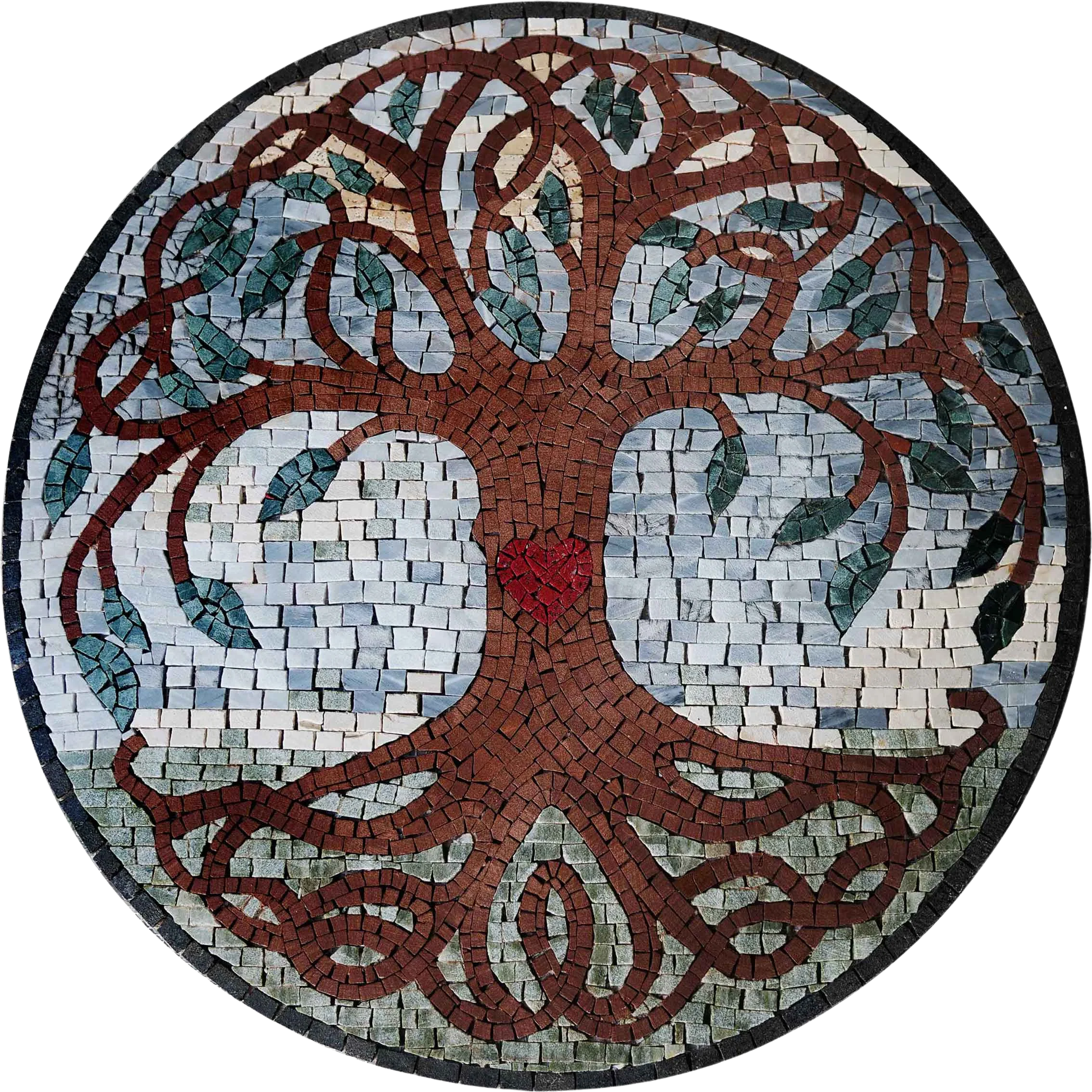 Tree Life Heart - Marble Mosaic Design Medallion Handcrafted Luxury Art - Mesh Backing