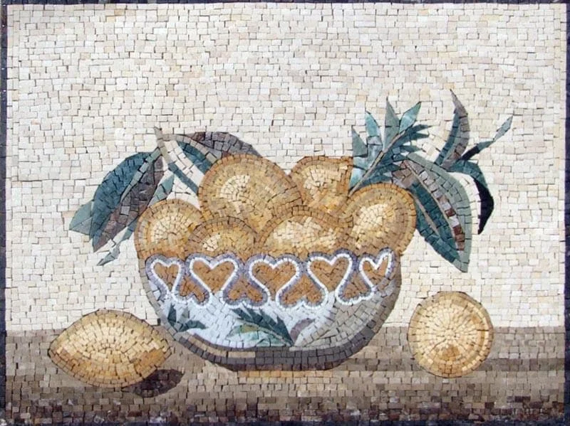 Fruit Bowl Still Life - Marble Mosaic Kitchen Backsplash - Mesh Backing