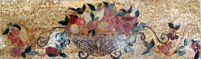 Floral Basket Arrangement - Marble Mosaic Kitchen Backsplash Easterly - Mesh Backing