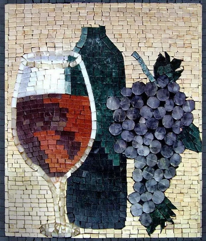 Still Life Wine - Marble Mosaic Kitchen Backsplash - Mesh Backing
