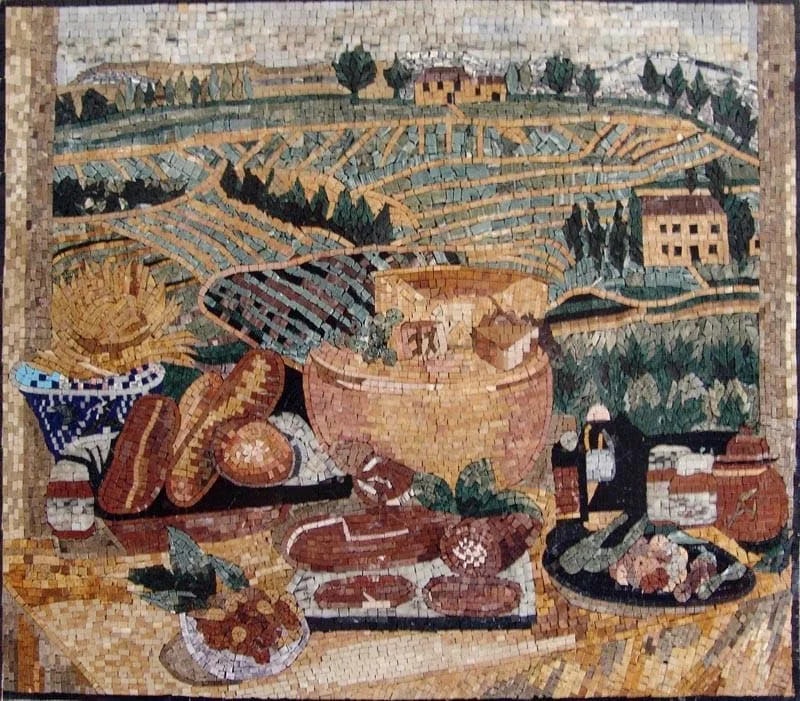 Still Life Landscape - Marble Mosaic Kitchen Backsplash - Mesh Backing