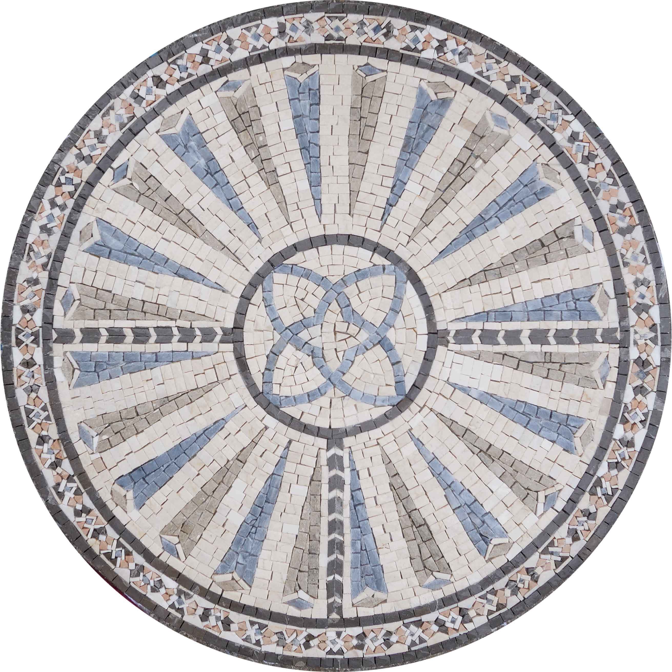 Geometric Starburst - Mosaic Tile Border Bistro Medallion - Mesh Backing