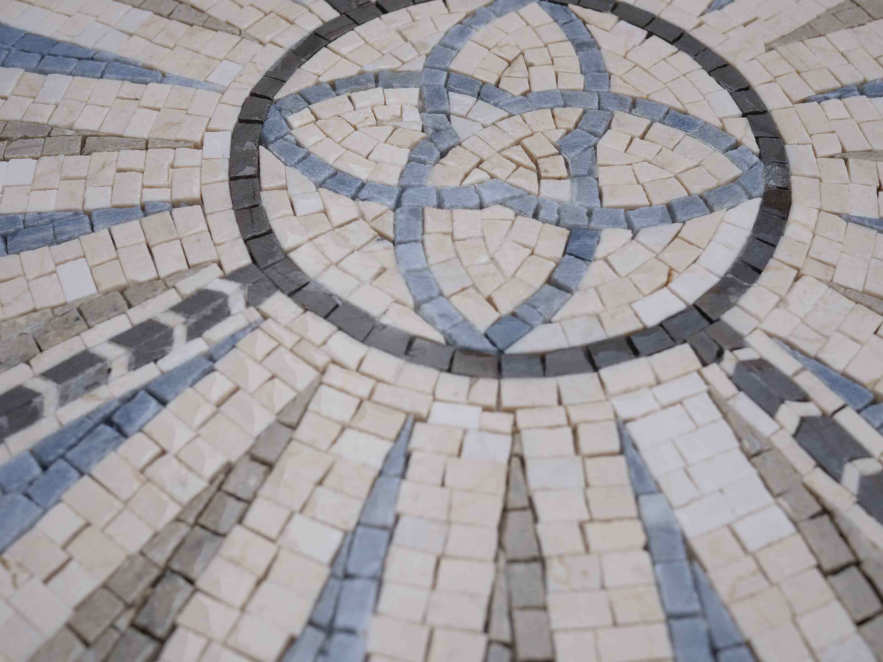 Geometric Starburst - Mosaic Tile Border Bistro Medallion - Mesh Backing - Image 2