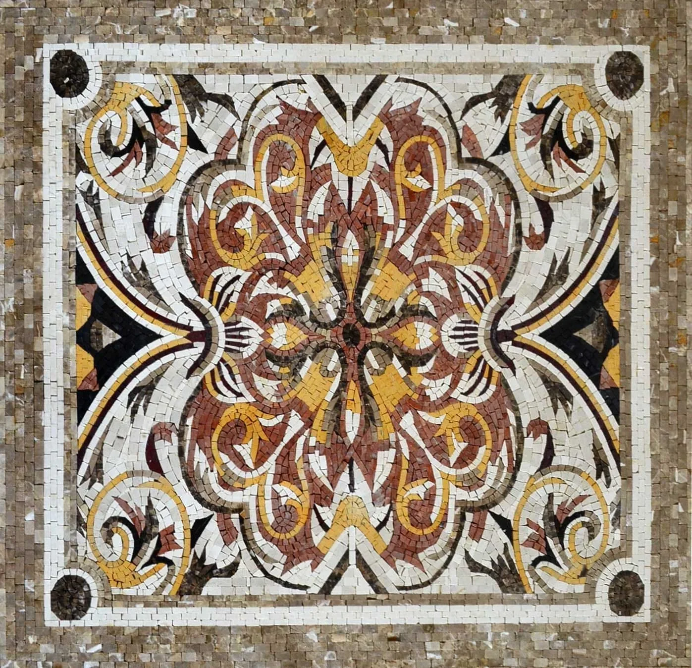 Elegant Vintage Design - Marble Mosaic Floral Geometric - Mesh Backing