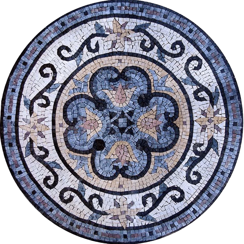 Patterned Rondure - Marble Mosaic Floral - Mesh Backing