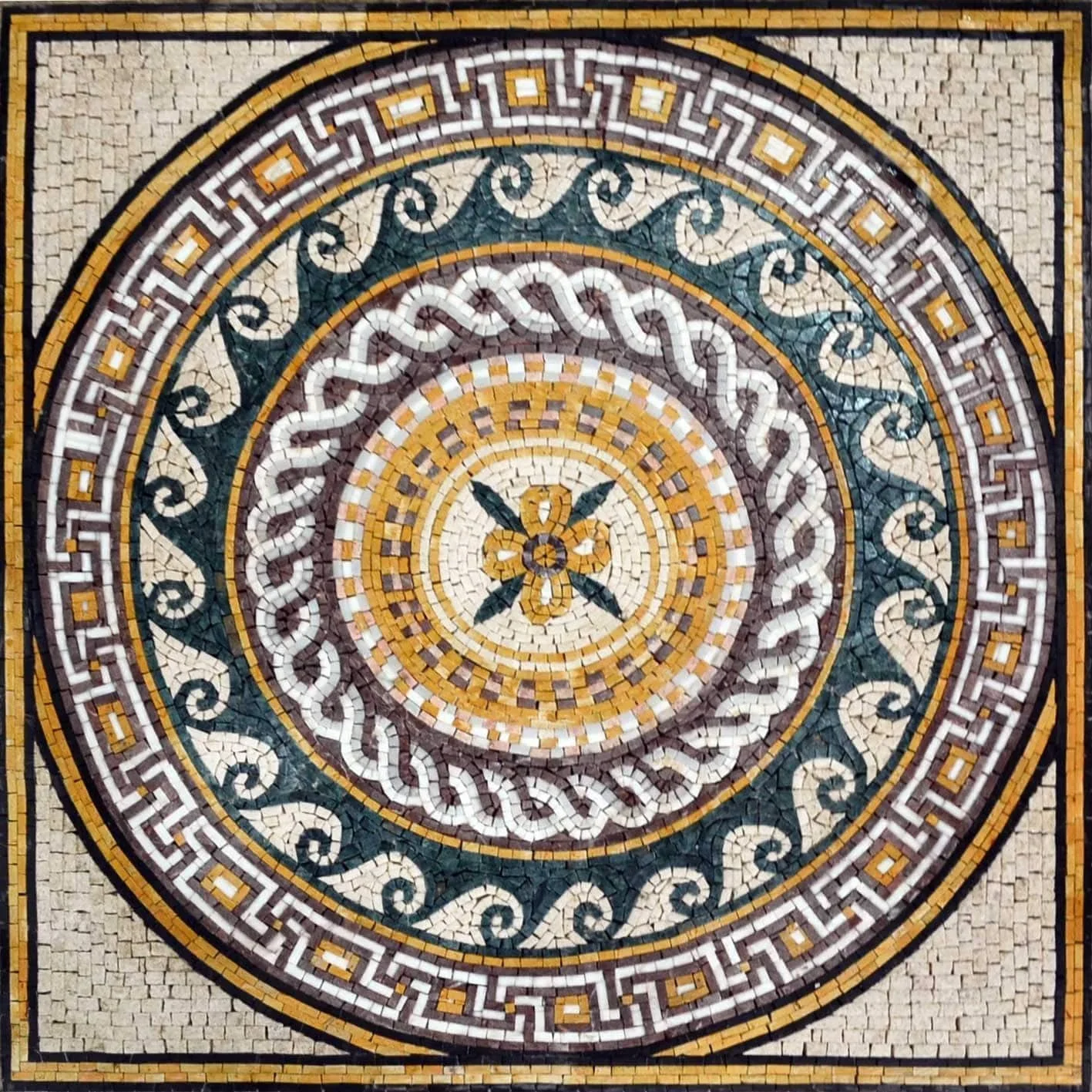 Floral Medallion - Marble Mosaic Greco Roman Design - Mesh Backing