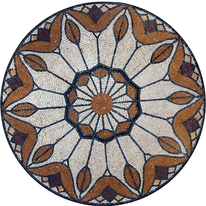 Handcut Stone Geometric - Marble Mosaic Floral Medallion Lorea - Mesh Backing