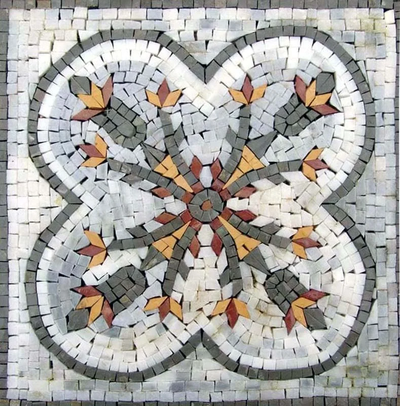 Honeysuckle Geometric Pattern Art - Marble Unique Home Decor Mosaic - Mesh Backing