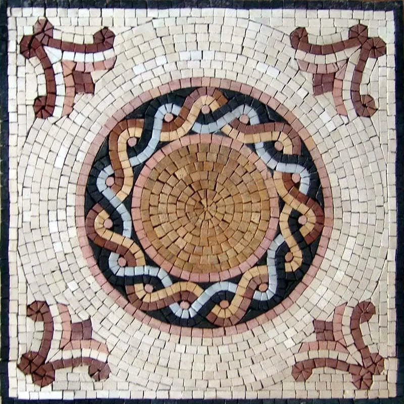 Msa Circular Pattern - Marble Mosaic Border Fanciful Facade - Mesh Backing