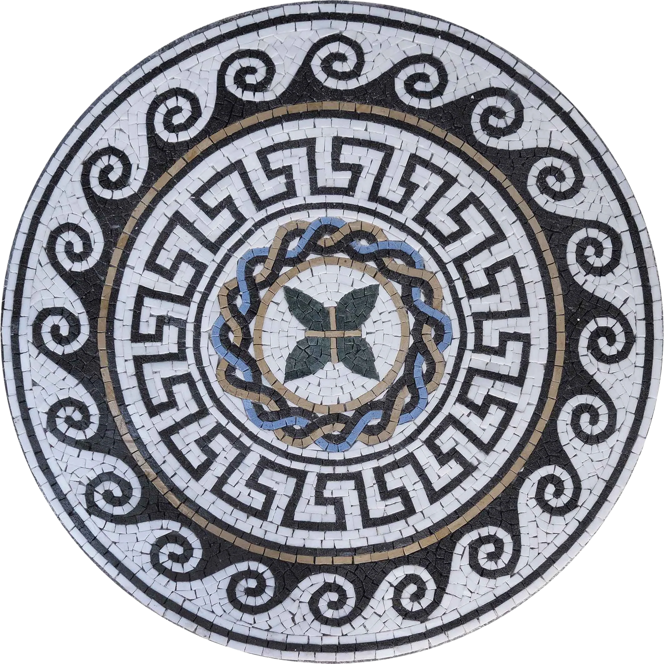 Geometric Swirl Motif - Marble Bird Mosaic Art - Mesh Backing