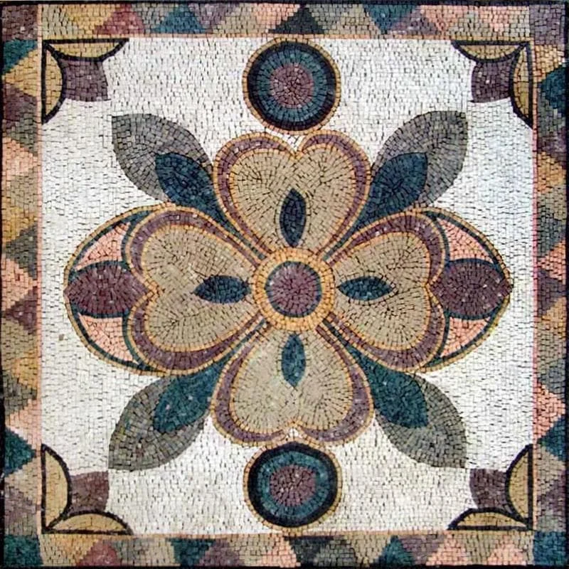 Floral Bloom - Marble Mosaic Julia Panel Modern Flower - Mesh Backing