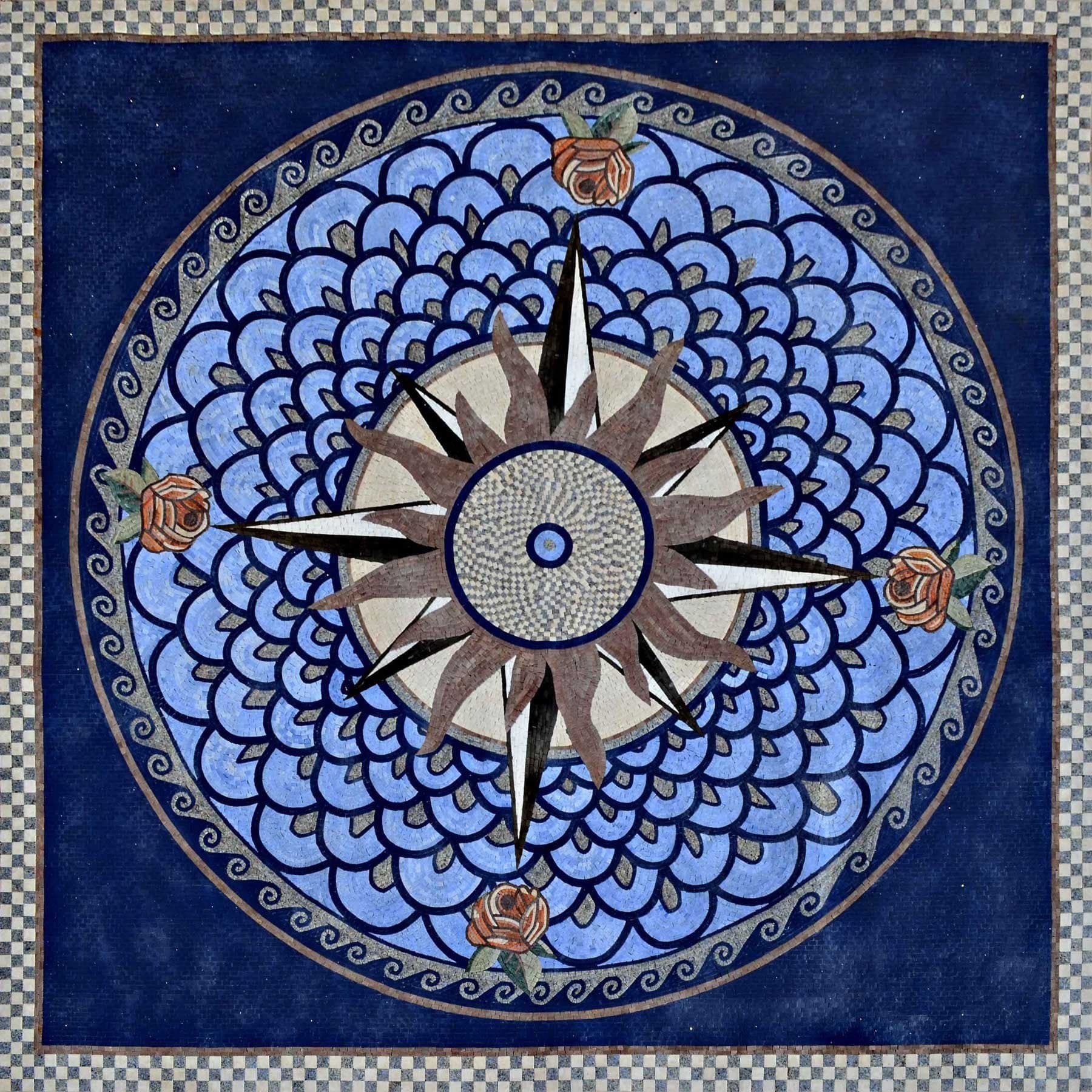 Geometric Compass Rose - Mosaic Art - Mesh Backing