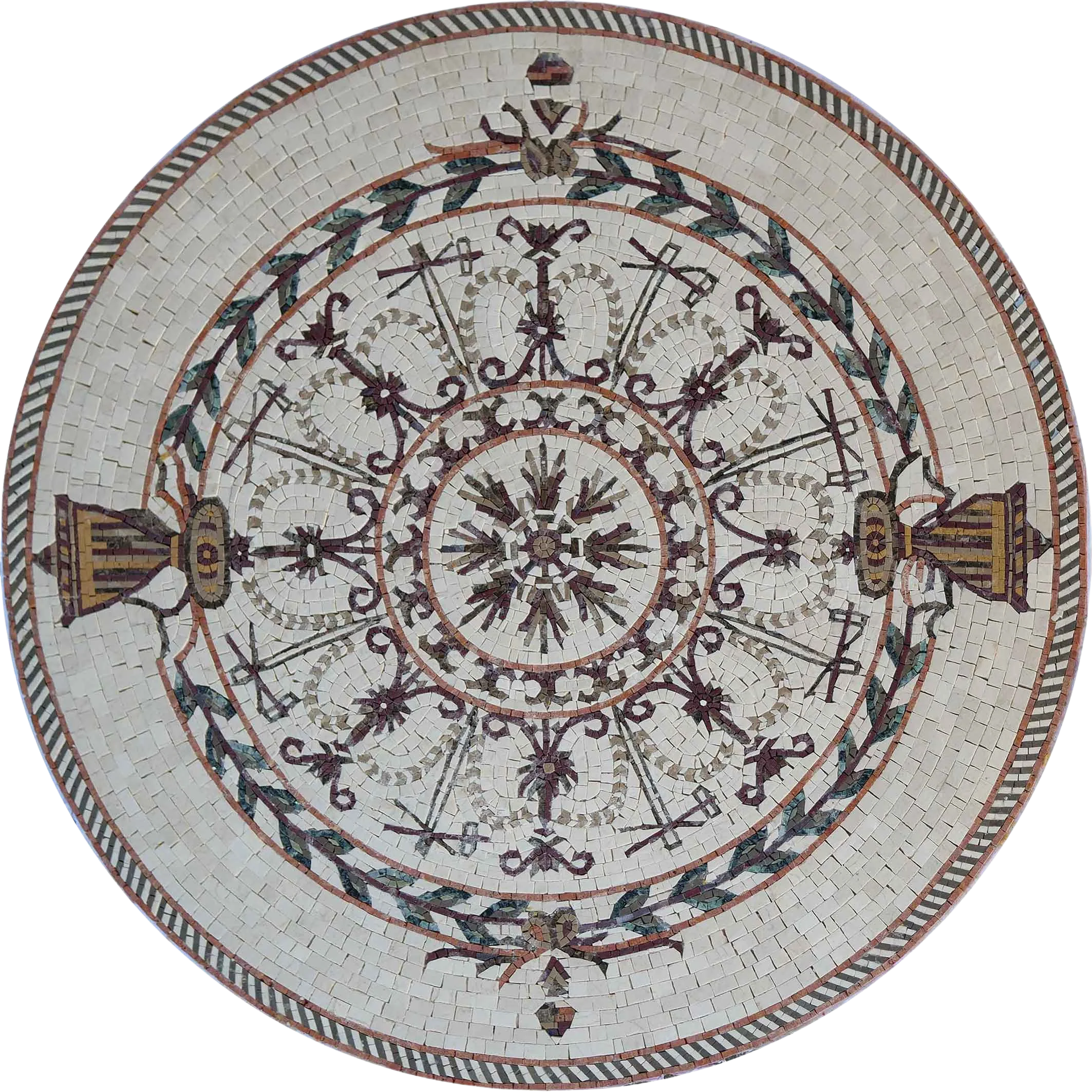 Floral Urn Geometric - Marble Landscape Mosaic Medallion - Mesh Backing