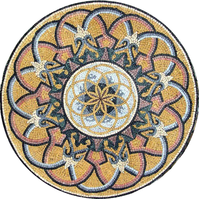 Geometric Floral Pattern - Marble Mosaic Medallion - Mesh Backing