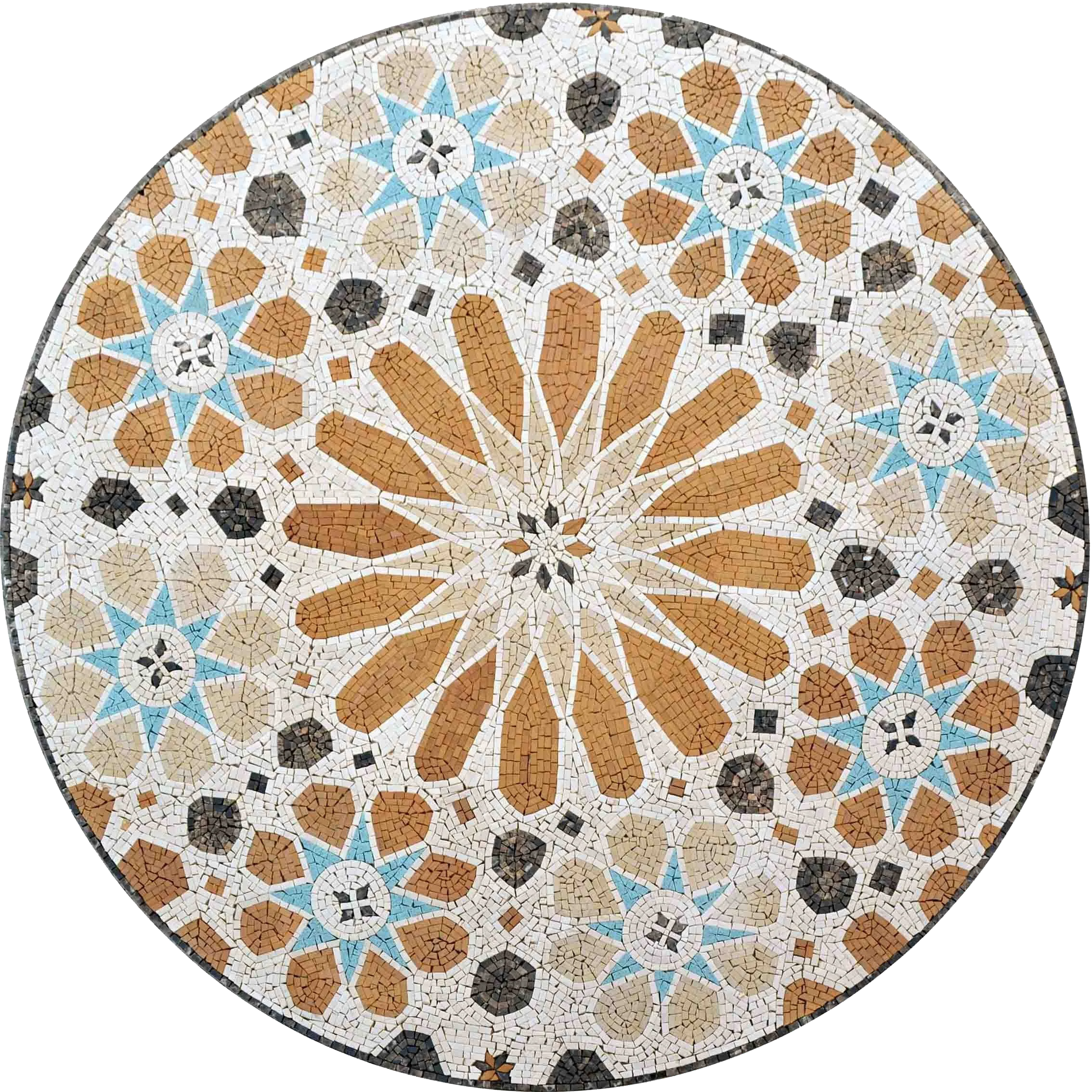 Geometric Starburst - Marble Mosaic Medallion - Mesh Backing