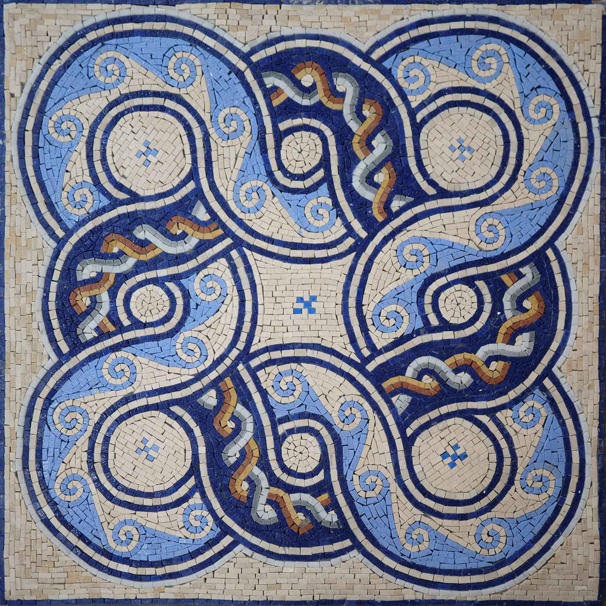 Geometric Interlocking Circle Pattern - Marble Mosaic Reproduction Tile Art - Mesh Backing