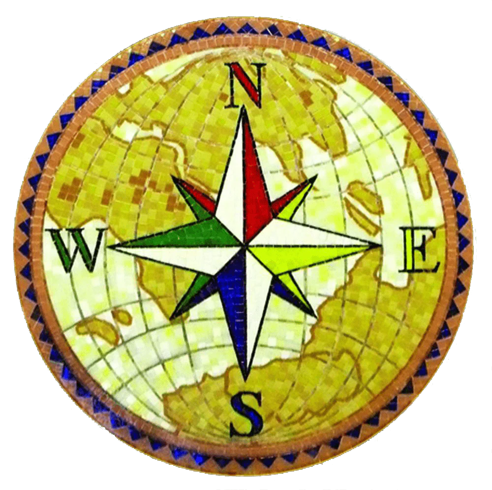 Globe Compass Rose - Marble Mosaic Design - Mesh Backing