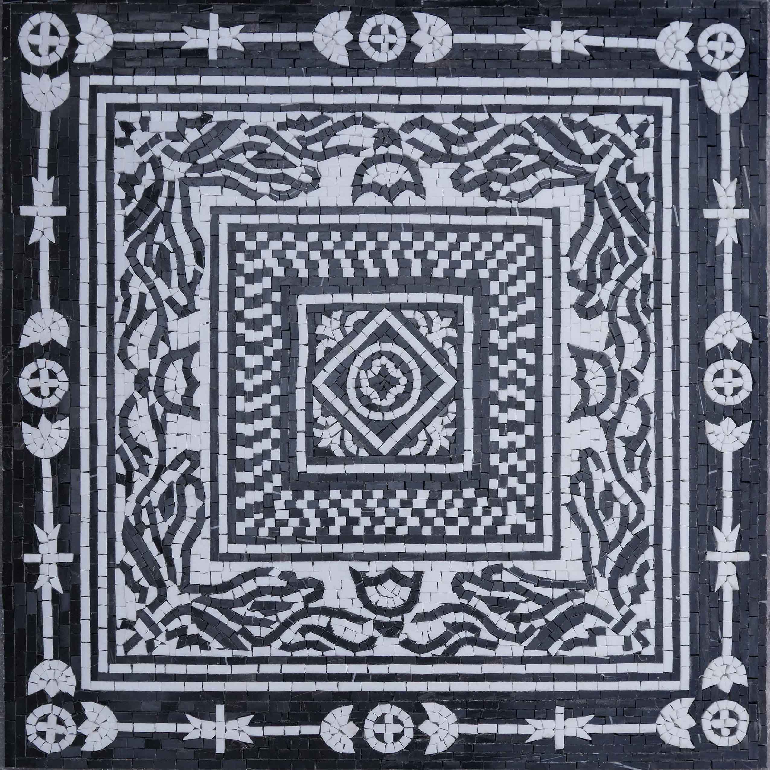 Bordered Flower Art - Handmade Mosaic Geometric - Mesh Backing