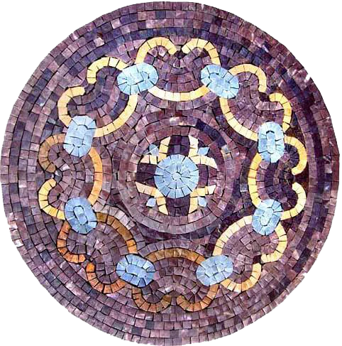 Floral Pattern - Floor Mosaic Purple Tile Medallion - Mesh Backing