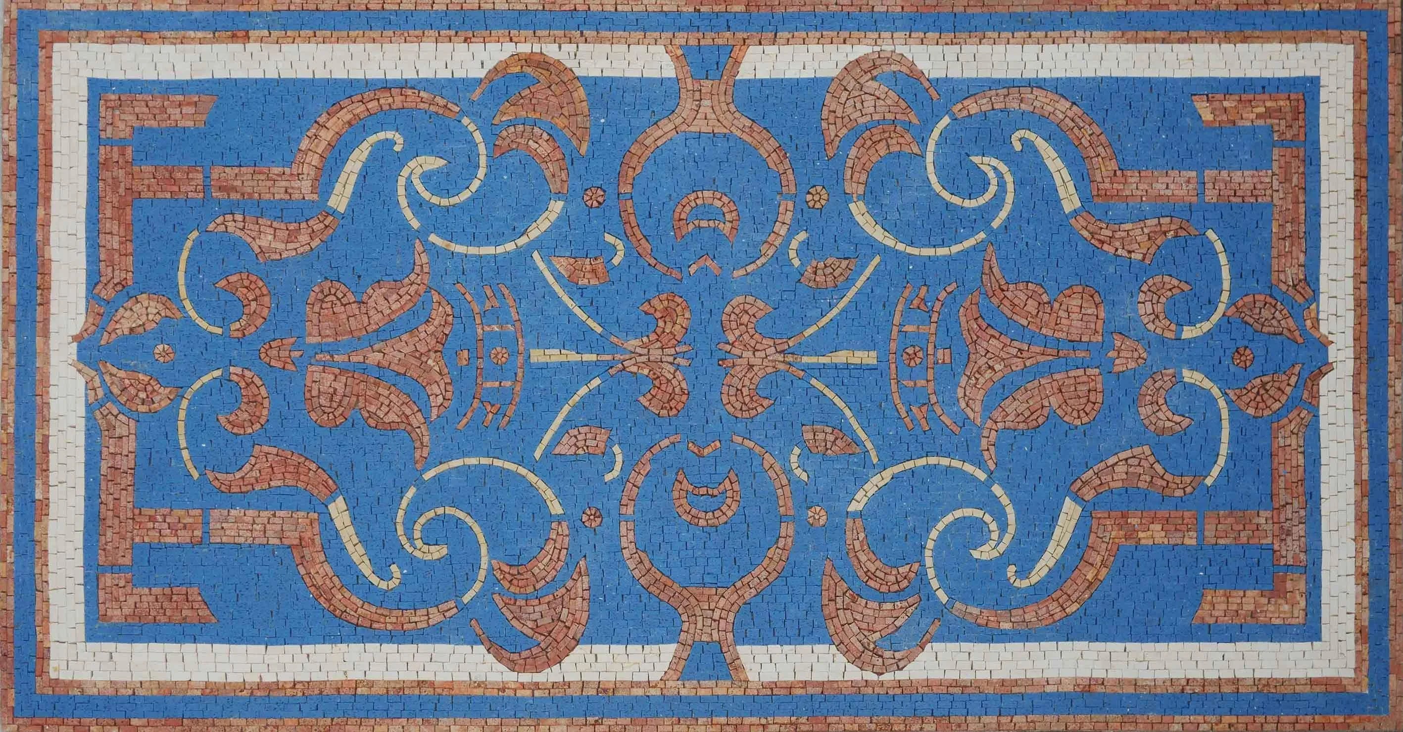 Floral Swirls Blue - Marble Mosaic Rug Zada - Mesh Backing