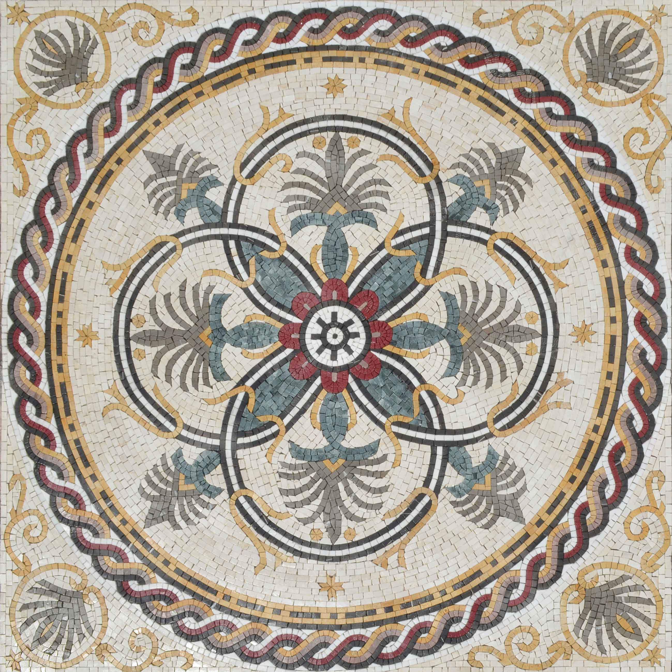 Interwoven Pattern - Custom Mosaic Roman Floral Square - Mesh Backing