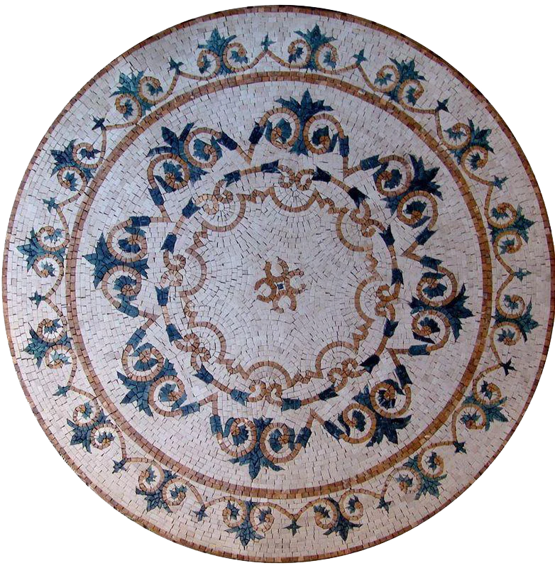 Round Pattern - Marble Mosaic Wall Floral - Mesh Backing