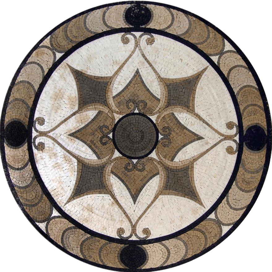 Geometric Star - Marble Mosaic Shadows Arabesque Round - Mesh Backing