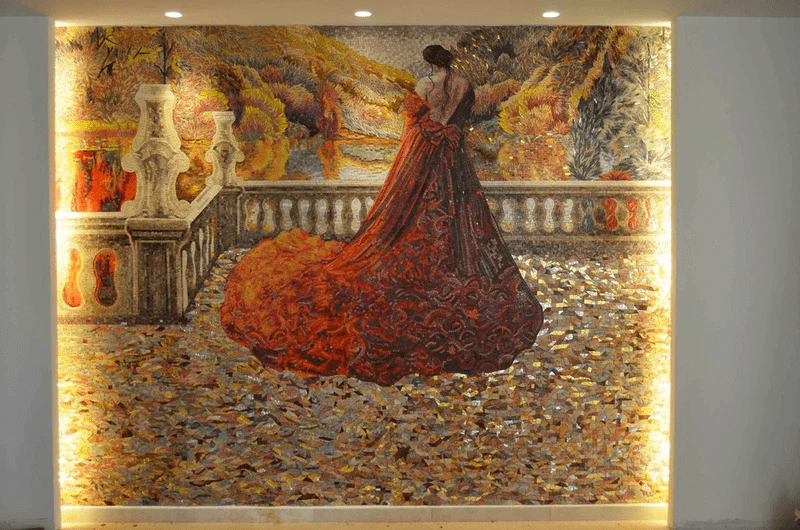 Autumn Geometric Female Figure - Floor Mosaic Colorful - Mesh Backing - Image 2