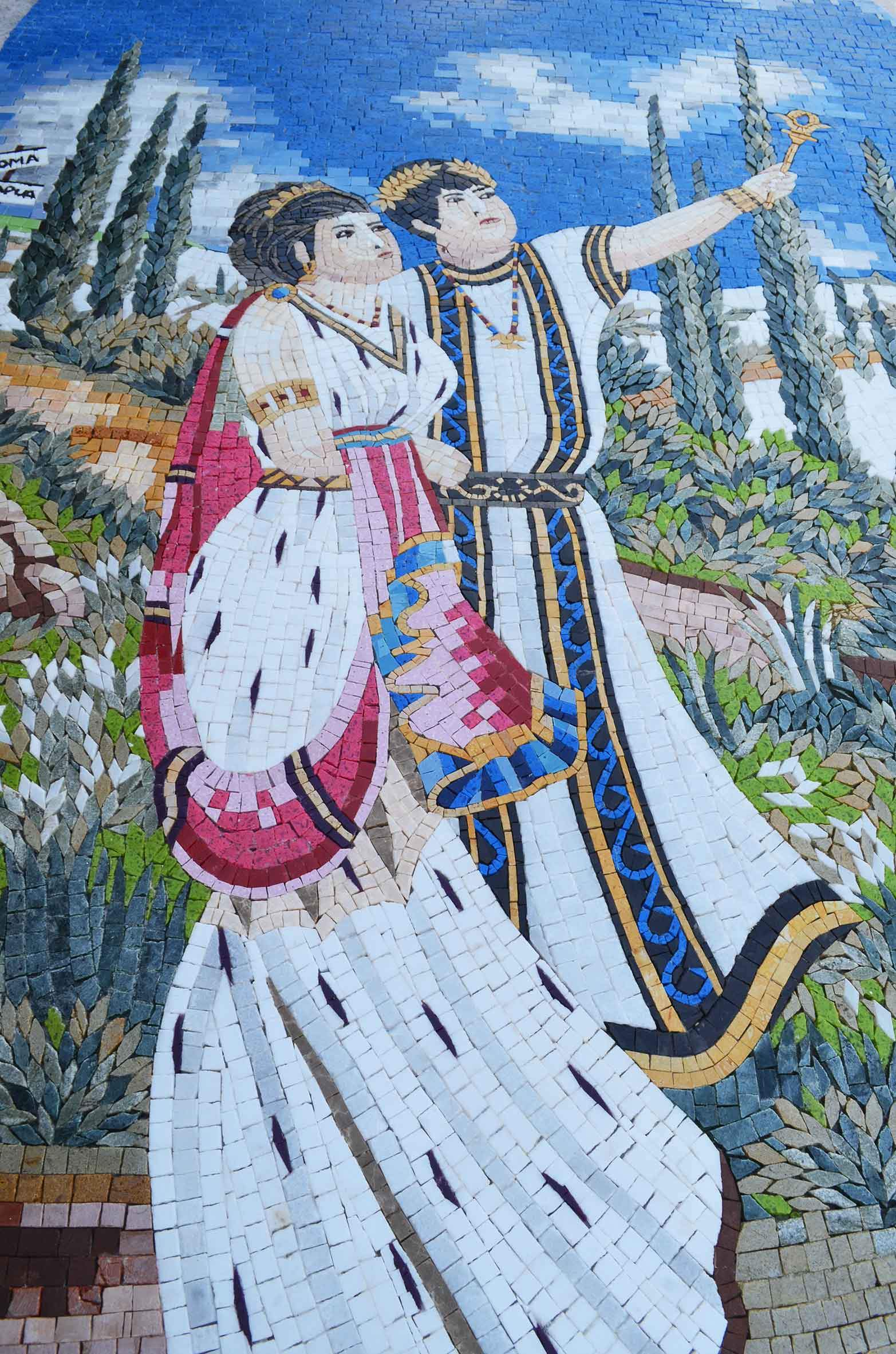 Roma And Capua Scene - Marble Mosaic Landscape Wall Art - Mesh Backing - Image 2