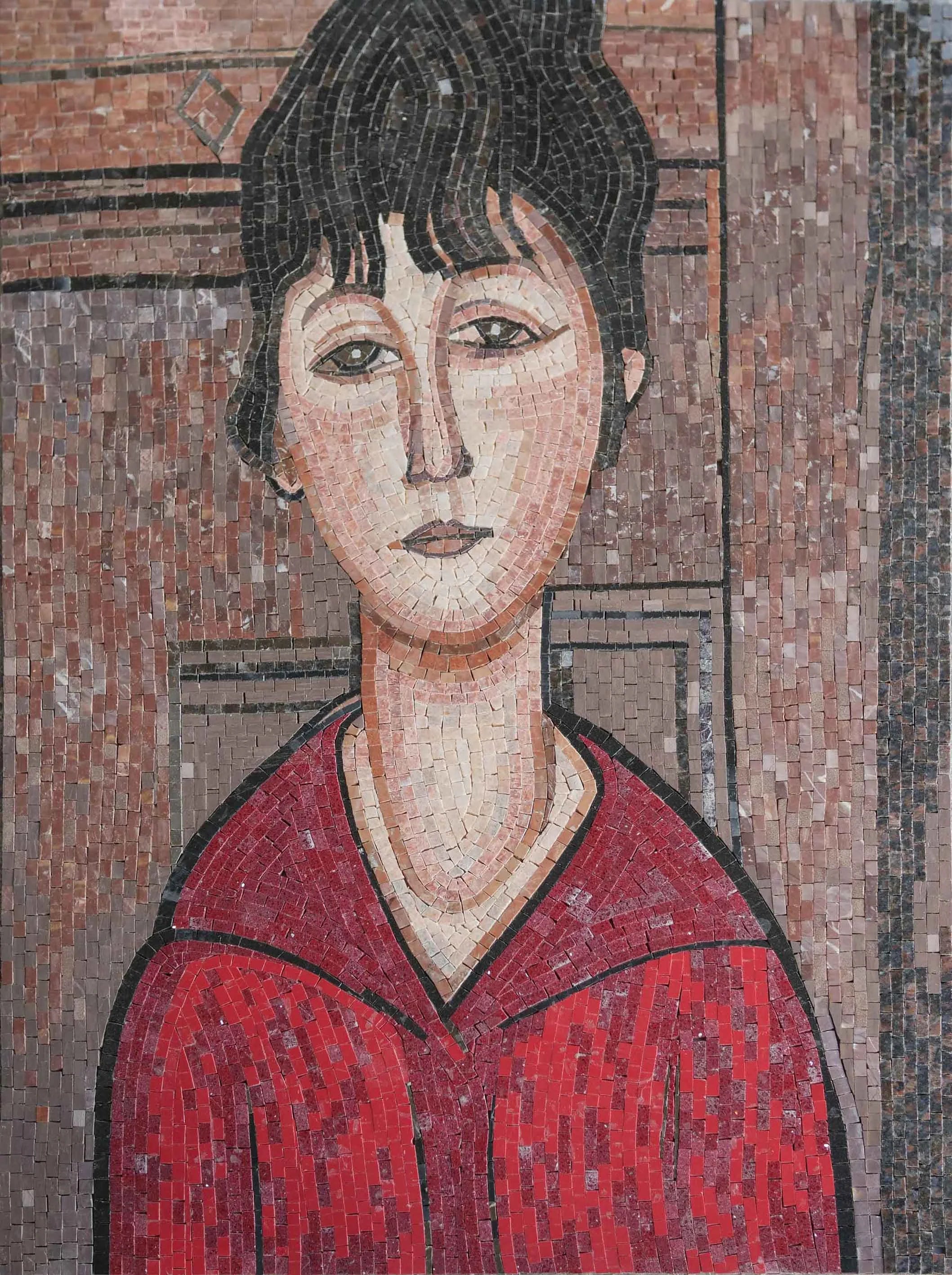 Amedeo Modigliani Reproduction Portrait - Marble Mosaic Logo Luxury Handcrafted Art - Mesh Backing