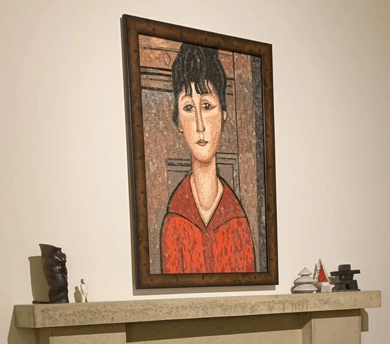Amedeo Modigliani Reproduction Portrait - Marble Mosaic Logo Luxury Handcrafted Art - Mesh Backing - Image 3
