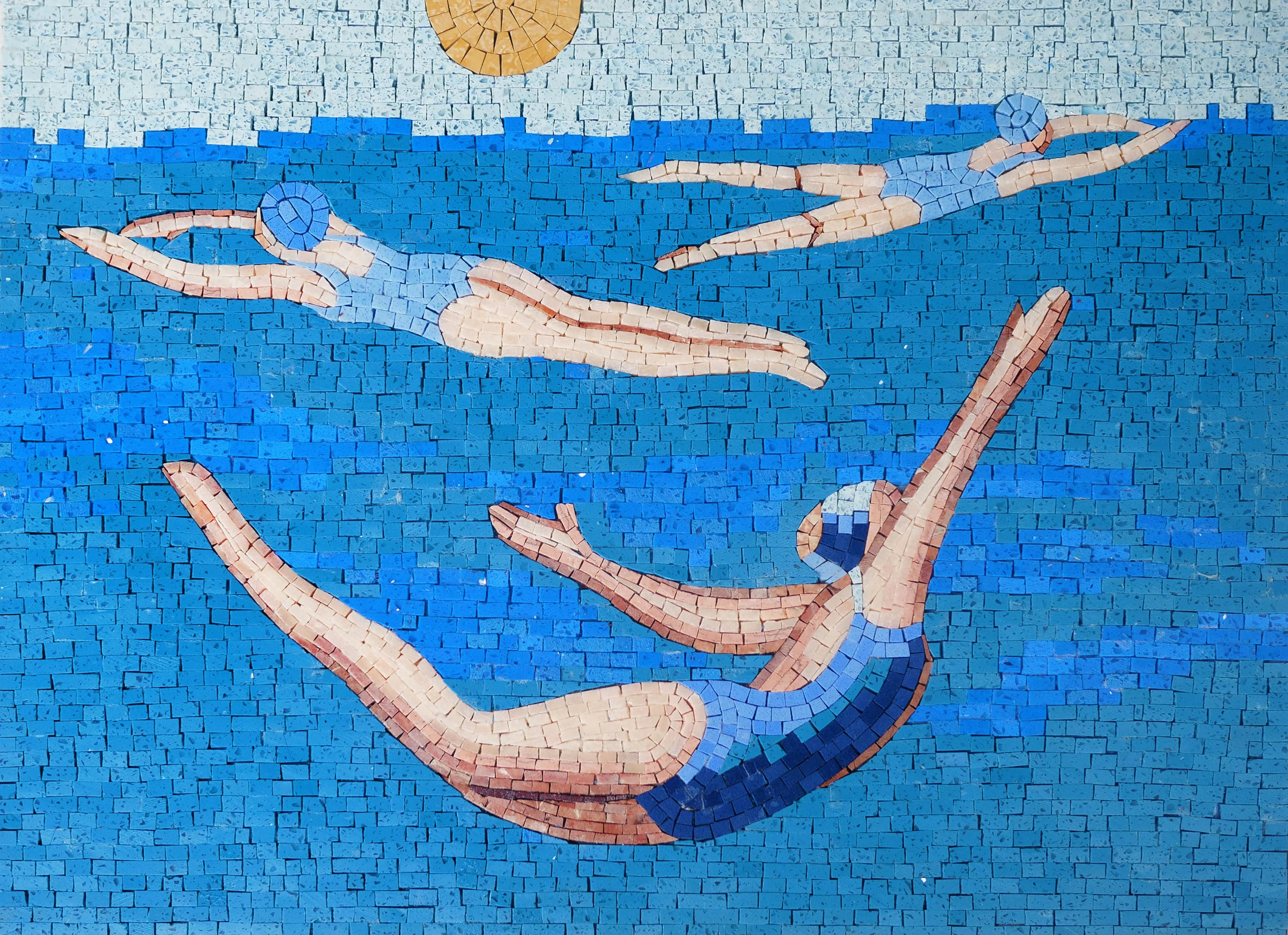 Swimming Women Figure - Mosaic Portrait Art - Mesh Backing