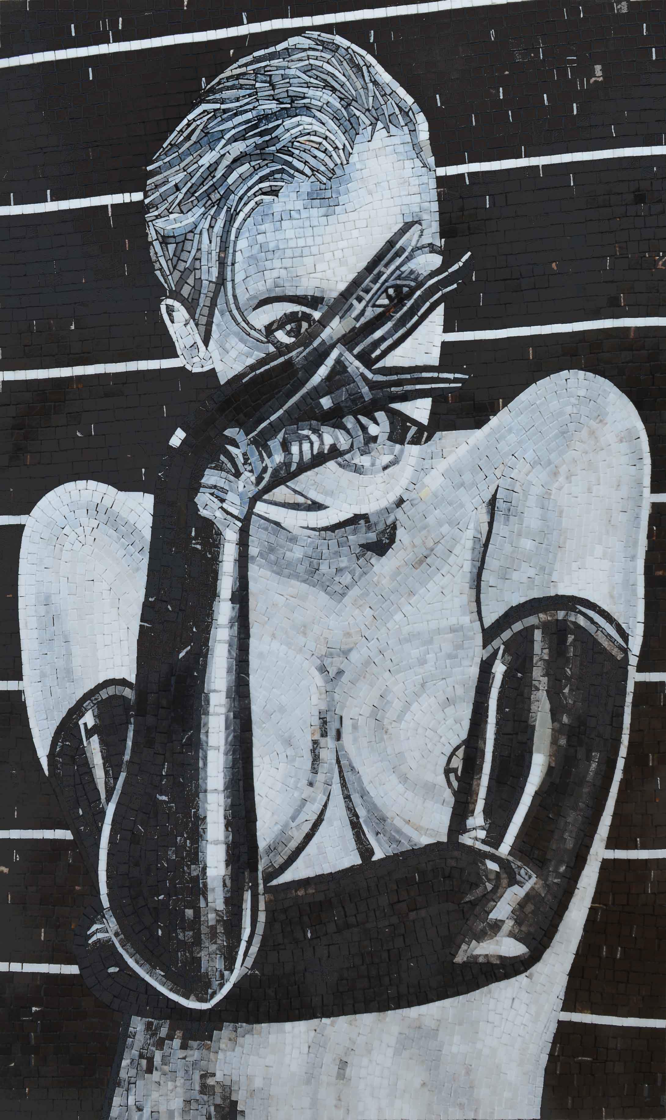 Figure Geometric Art - Marble Mosaic Backsplash Woman Stone - Mesh Backing