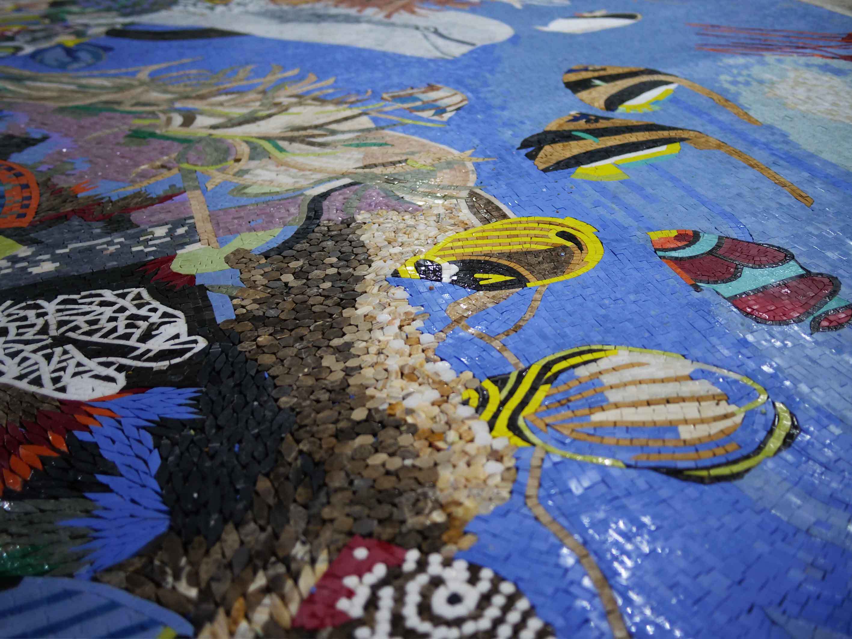 Sea Turtle Fish - Arabesque Mosaic Handmade Artwork - Mesh Backing - Image 3