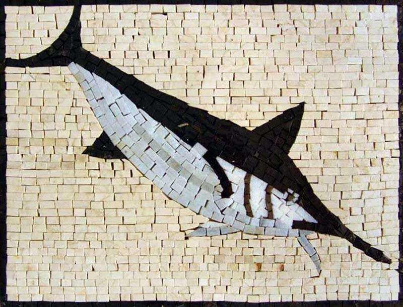 Enigmatic Ocean Marlin - Marble Mosaic Fish Art - Mesh Backing