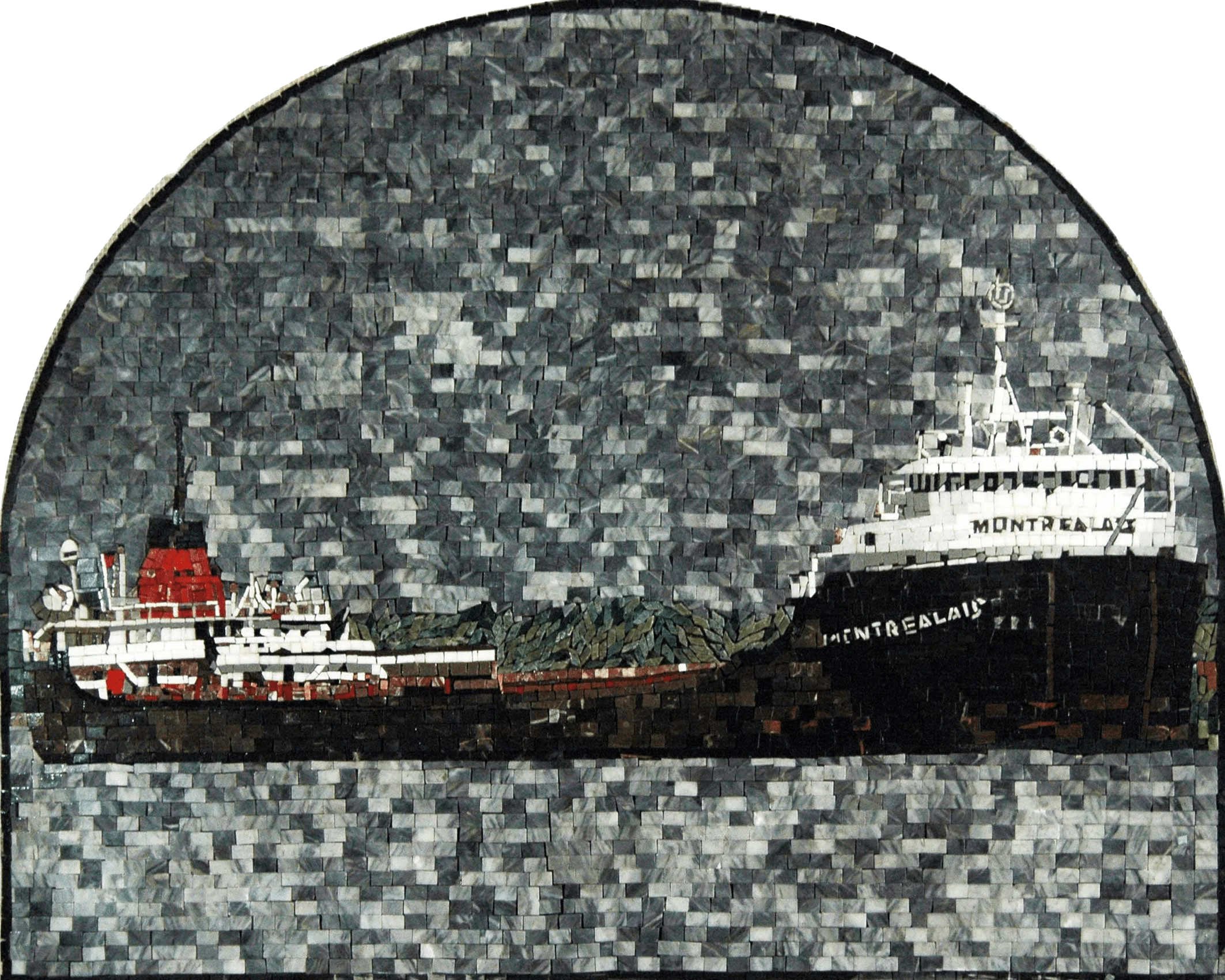 Boat Scene Arched Design - Marble Our Lady Of Guadalupe Mosaic - Mesh Backing